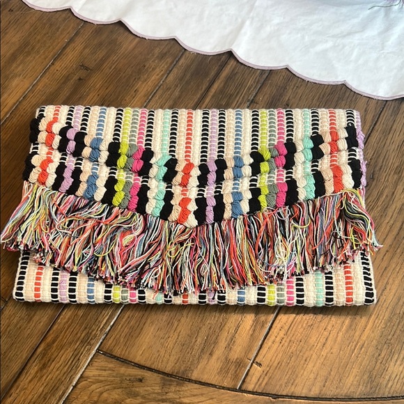 Stella & Dot Handbags - Stella & Dot Red and Pink Boho Fringe Clutch